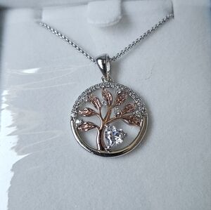 Rose Gold & White Gold Plated Tree Of Life Family Tree Pendant Necklace